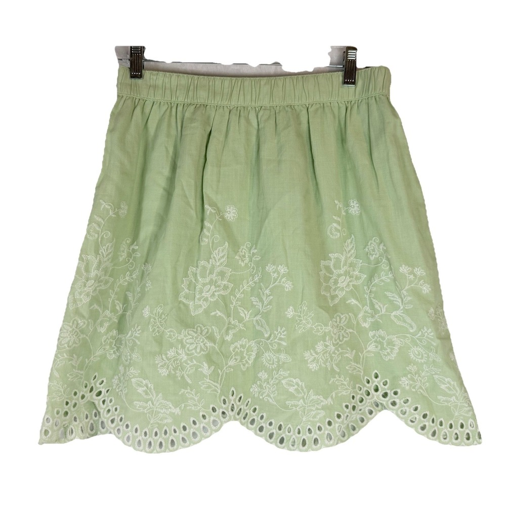LOFT Green Eyelet Skirt Small Cottagecore Embroidered Elastic Waist Spring Summe